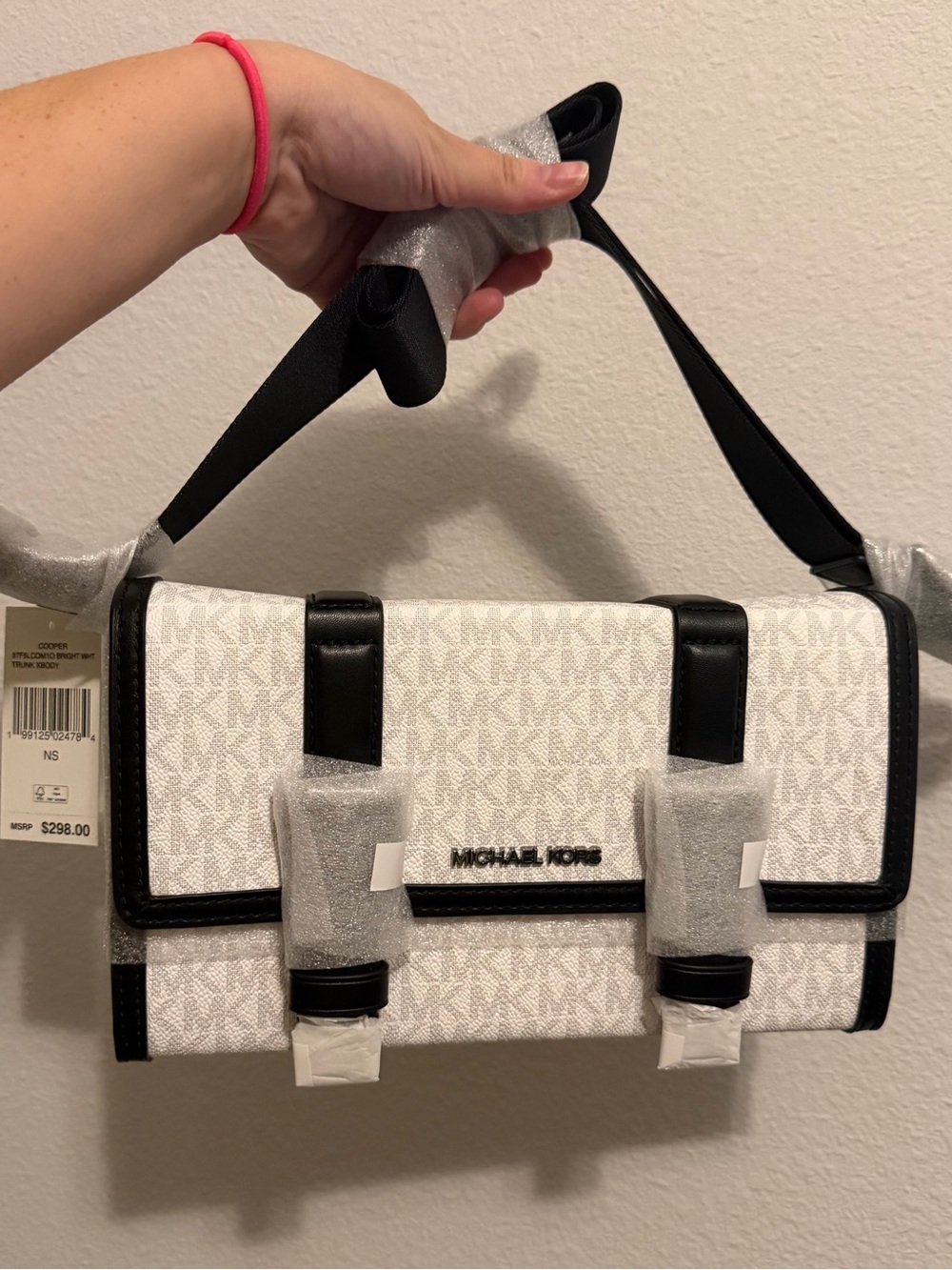 Michael Kors White and Black Logo Messenger Bag